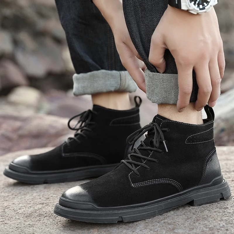 

MEN ankle casual winter riding man for Winter home boot boots ANKLE boty cowboy coturno shoes waterproof chelsea black leather