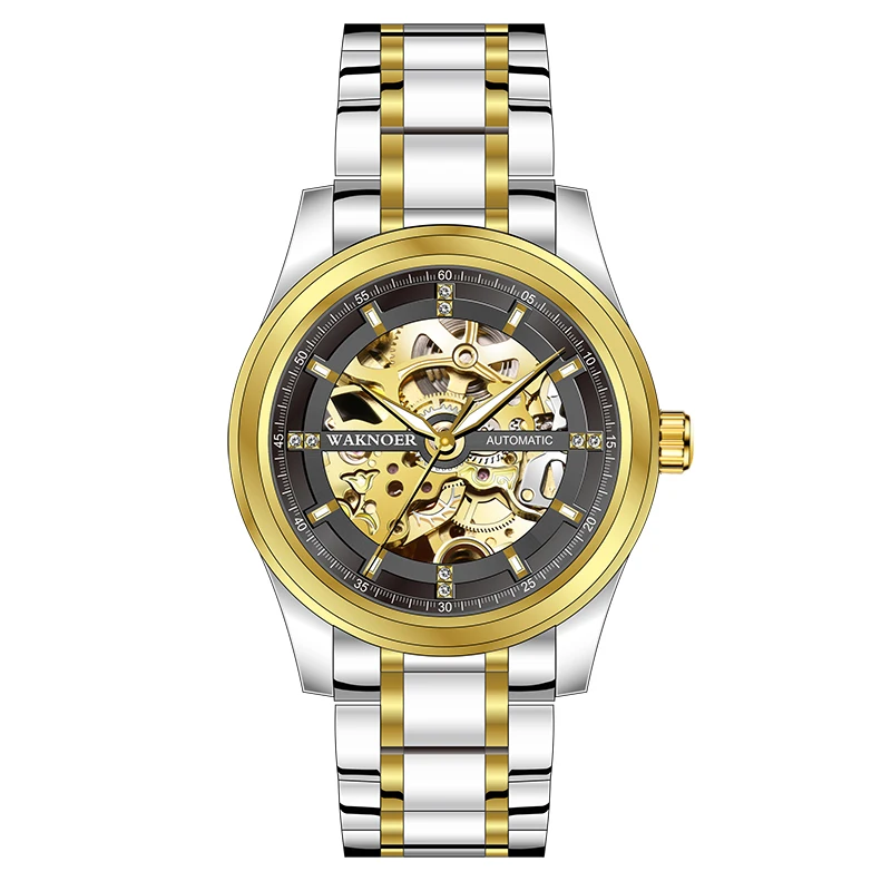 WAKNOER Стальные Ремешки Мужские механические мужские часы личные