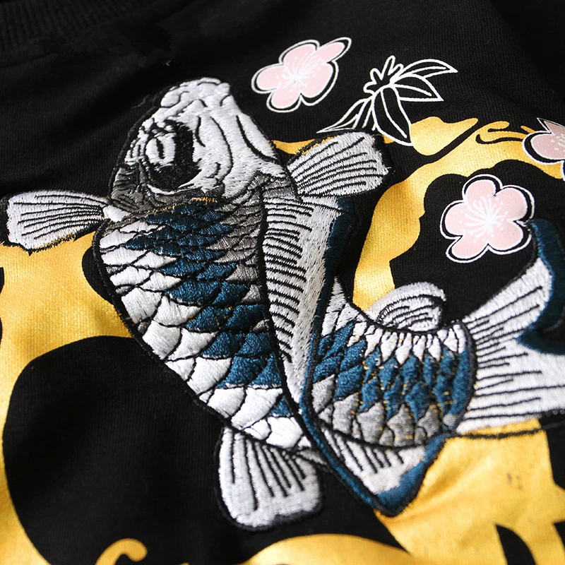 Новинка осени 2019 пуловер с вышивкой карпа Мужская футболка длинным рукавом