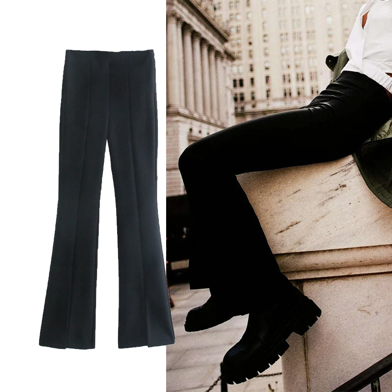 

ZA 2022 Women Solid Flare Pants Pants Spring Autumn Long High Waist Zipper Pockets Fashion Sexy Straight Casual Trousers