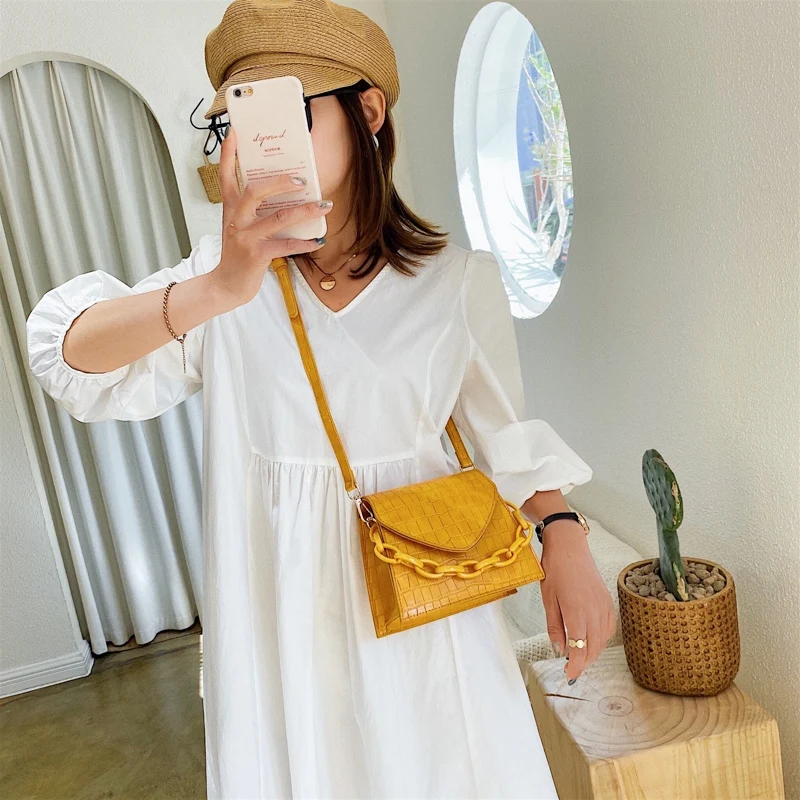 

PU Leather Stone Pattern Women Small Square Shoulder Bag Ladies Fashion Soild Colour Crossbody Bag Mini Flap Female Purses