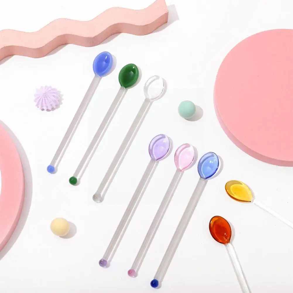 

1pc Household Coffee Spoon Long Handle Juice Adding Spoons Mixing Kitchen Transparent Glass Tableware Colored Rod Stirring T8K4