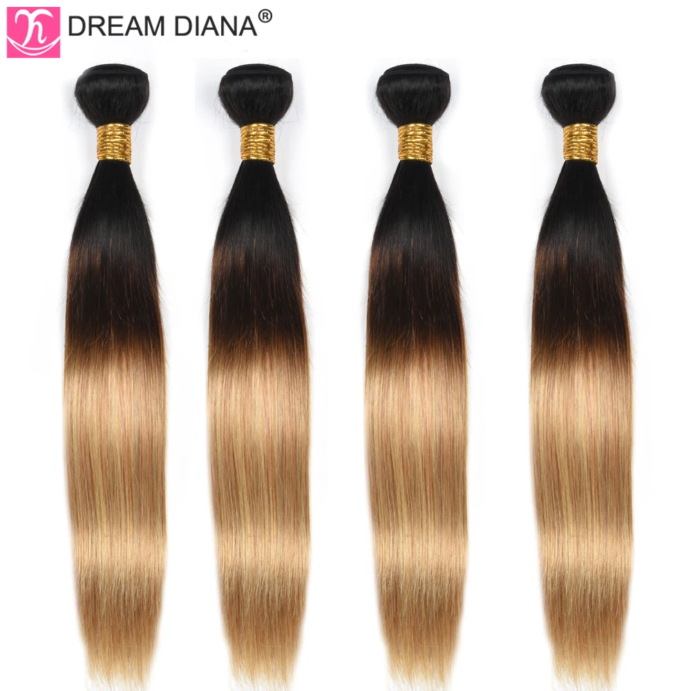 DreamDiana перуанские волосы 3 тонов прямые волосы Омбре волосы 3 Связки L 1B/4/27 Реми пучки волос "омбре" предварительно Цветной человеческих волос