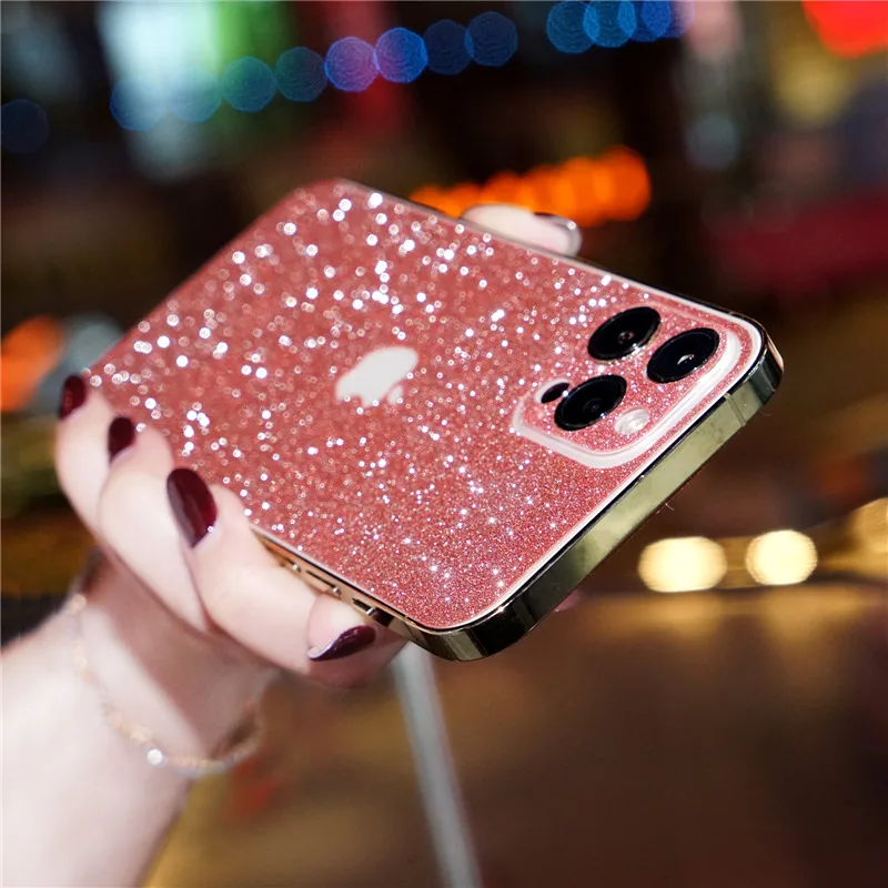 

Luxury Glitter Bling Phone Stickers For iPhone 13 12 11 Pro Max Mini Back Skins film For iPhone 7 8 6 Plus X XR XS MAX Body Film