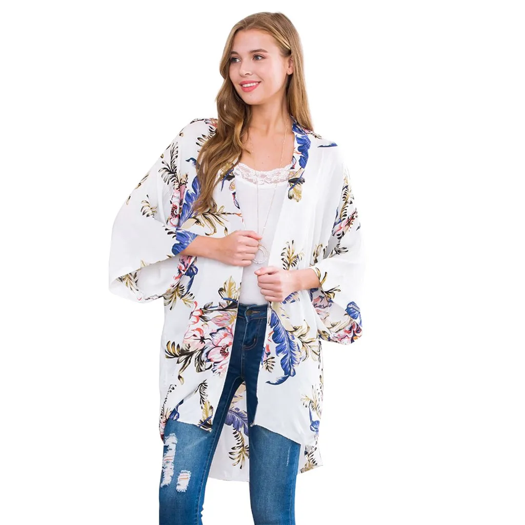 Женский плащ с цветочным принтом осенне зимний Повседневный Свободный кардиган