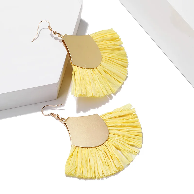 E-yellow Разноцветные богемные этнические серьги-кисточки DIY серьги шерстяные Ретро подвеска с длинной кисточкой Темперамент Преувеличенные ювелирные изделия - Окраска металла: E-yellow