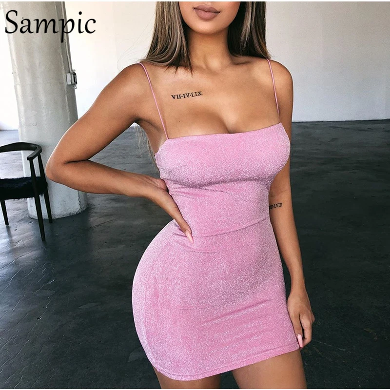 Сексуальное женское повседневное облегающее блестящее платье Sampic для вечеринки