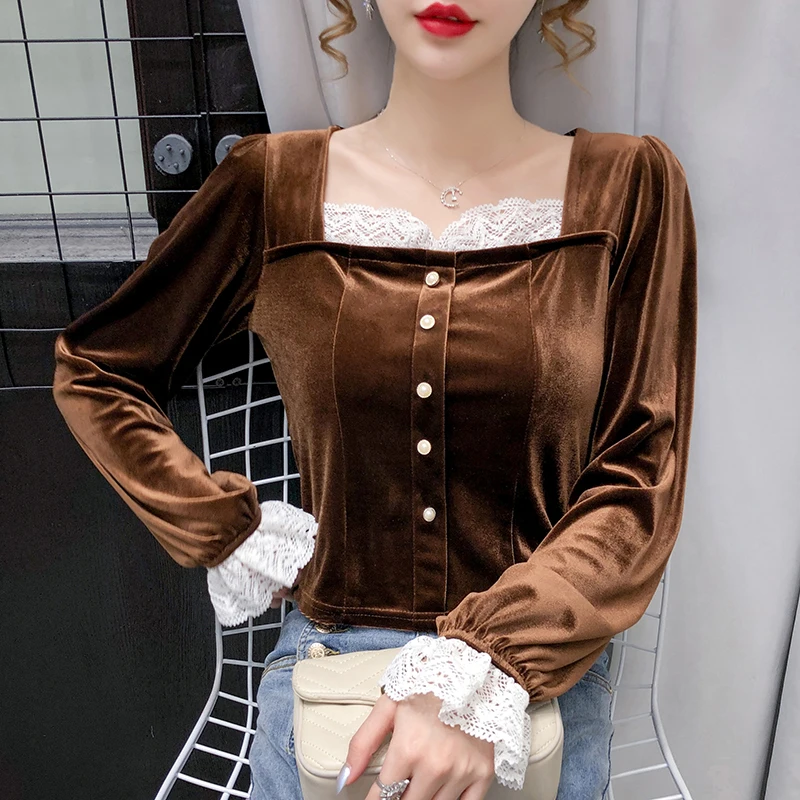 Модная женская блузка COIGARSAM во французском стиле с пышными рукавами и квадратным