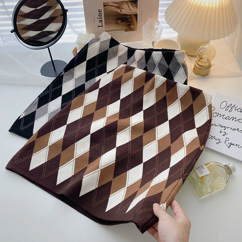 

Юбка женская трикотажная трапециевидная, короткая модная Винтажная с геометрическим узором, с завышенной талией, в Корейском стиле, Осень-з...