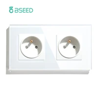 bseed double france standard wall socket crystal mirror glass panel electrical outlet 3 colors home improvement plug for france