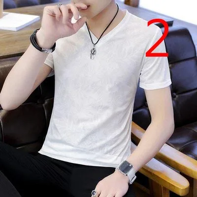 

Authentic summer 2019 new men's short-sleeved t-shirt v-neck trend cotton Slim Korean version of the tide brand half-sleeved s