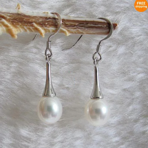 

Favorite Pearl Earrings 8-9mm White Rice Genuine Freshwater Pearls S925 Sterling Silver Hook Handmade Fine Jewelry Women Gift