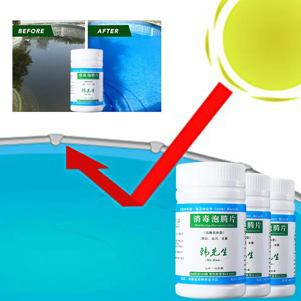Swimming Pool Cleaning Tablets Disinfection Effervescent Clothes Pills Chlorine tablets Instant Pipes Clea | Дом и сад