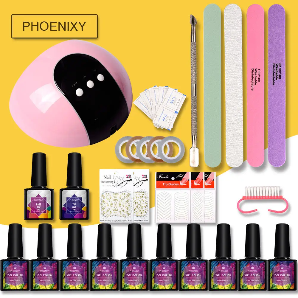 24w-10 nail polish Маникюрный набор, электрический набор для ногтей, УФ светодиодный светильник на 8 мл, набор для гель-лака для ногтей, дрель для ногтей, электрическая ручка для маникюра, инструмент для дизайна ногтей - Цвет: 24w-10 nail polish