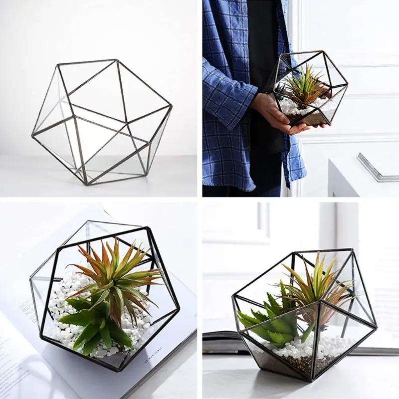 New Glass Terrarium Storage Box Jewelry Holder,Glass Geometric Terrarium Tabletop Succulent Plant Box Planter Holder