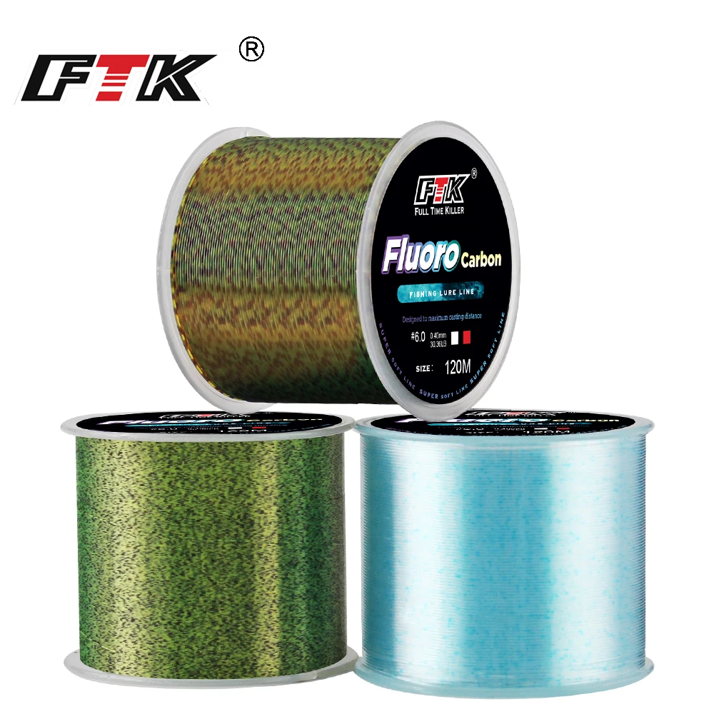 FTK 120m Invisible Fishing Line Speckle Fluorocarbon Coating Fishing Line 0.20mm-0.50mm 4.13LB-34.32LB Super Strong Spotted Line