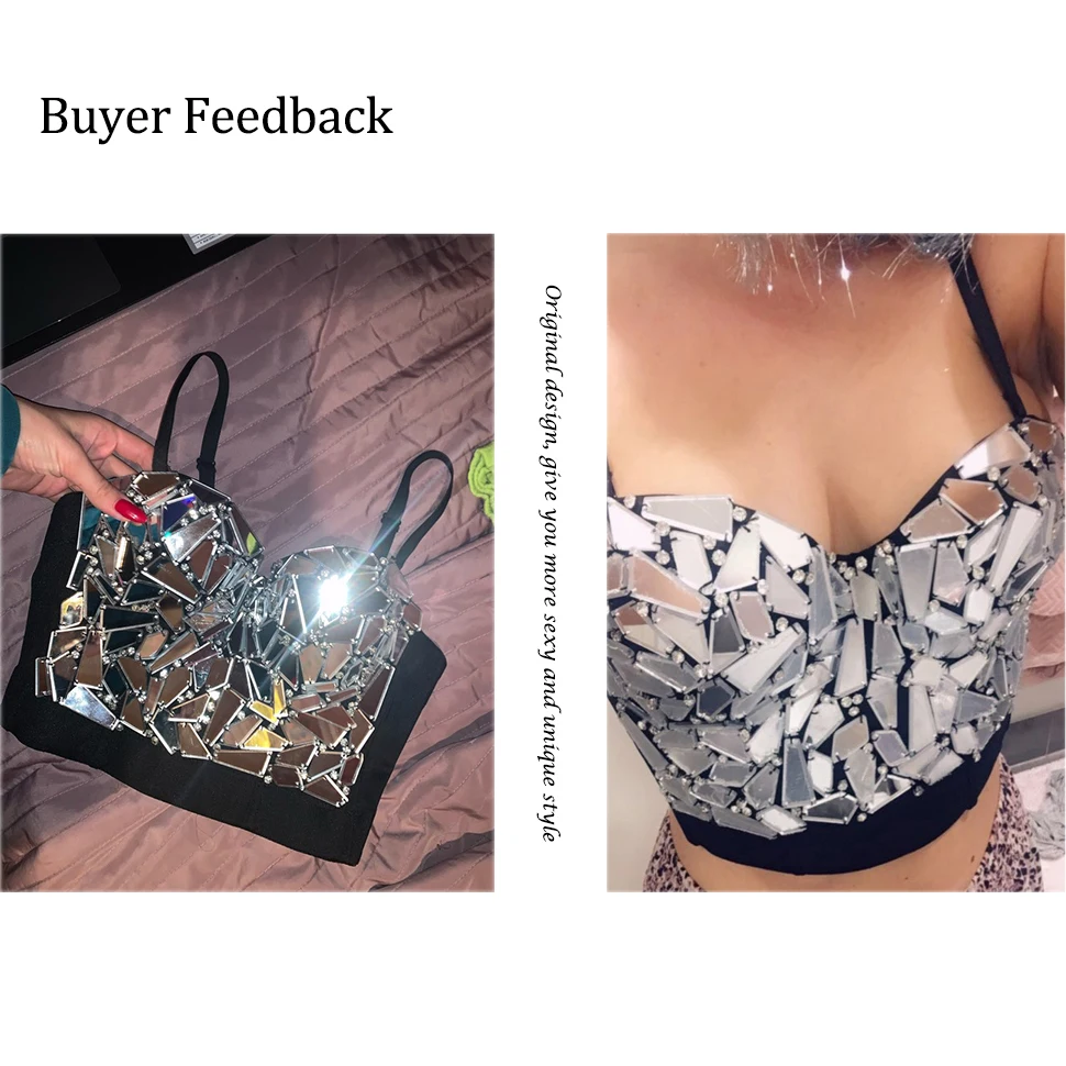 Sexy Rave Outfit Corset Top Women Silver Golden Sequin Corset with Rhinestones Glitter Crop Top Strass for Beach Club Party