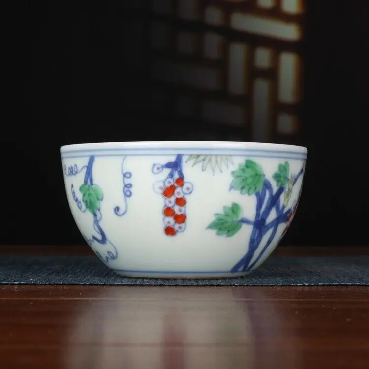 

Chinese Blue and White Porcelain Colored Grape Design Teacup 3.1"