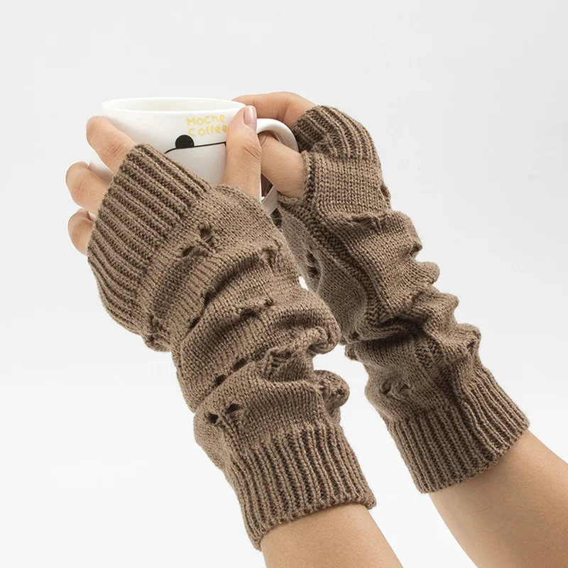 

Guantes con estilo para mujer, manopla cálida sin dedos para el brazo, Crochet, corazón hueco, Invierno