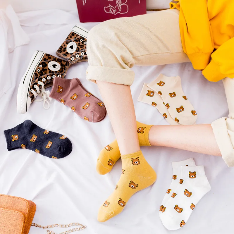

Summer New Cartoon Cute Bear Socks Women Sports Casual Cotton Socks Wild Student Socks Black White Color Kawaii sock