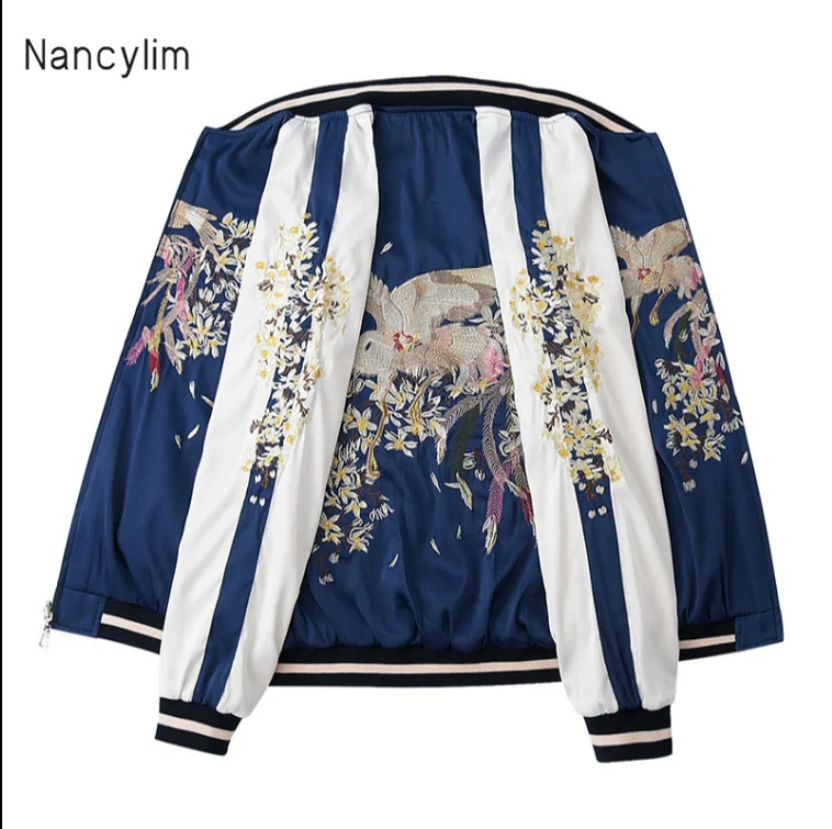 

Blue Phoenix Embroidered Baseball Suit Coat Women Loose Spring Autumn Femme BF Students Jacket