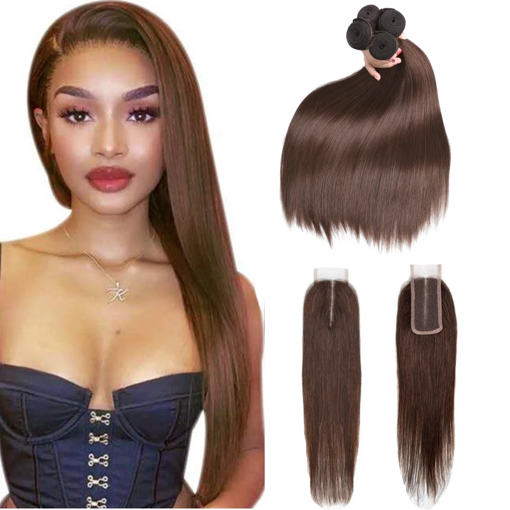 

Crissel 2*4 кружевные застежки, коричневые человеческие волосы, пучки с застежкой 2x4, бразильские волосы, пупряди для плетения, прямые 3 пряди с за...