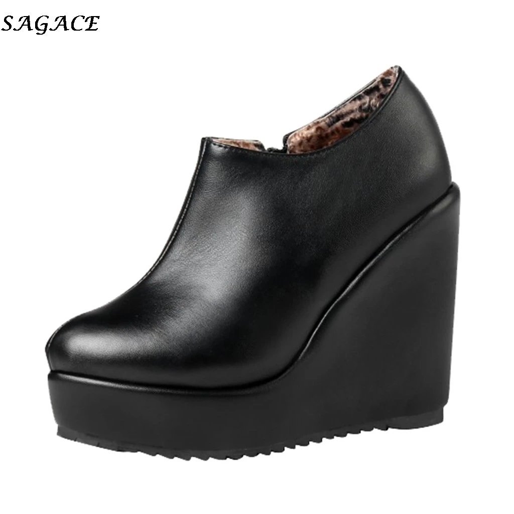 Sagace/Новинка Большие размеры Модная обувь на танкетке Женская теплая толстой