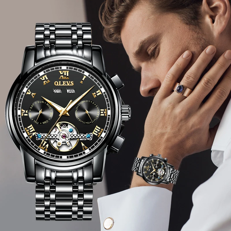 

OLEVS Fashion Mens Mechanical Automatic Watches Top Brand Luxury Watch Men Casual Steel Waterproof Watches 6607