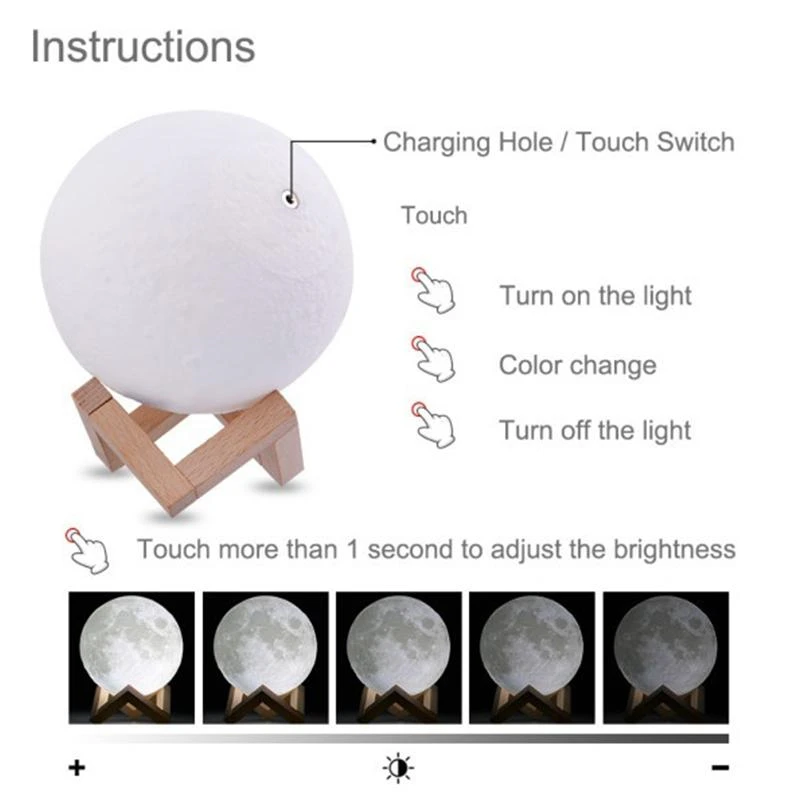 

3D Print Moon Lamp Creative LED Night Light Home Decor Pat Touch Dimmable 16 Color Remote Baby Bedside Lamp Moon Light Kids Gift