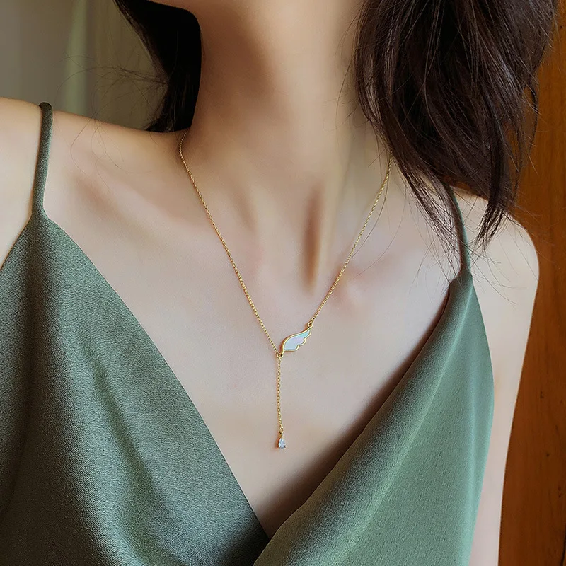 

Mori Wing Necklace Feminine Temperament Water Drop Pendant Simple Clavicle Chain Personality Net Red Simple Neck Ornament