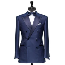 Costume Double boutonnage pour homme, 2 pièces, coupe cintrée, à revers, Tuxedos de marié bleu marine pour mariage, veste et pantalon à la mode  (3)