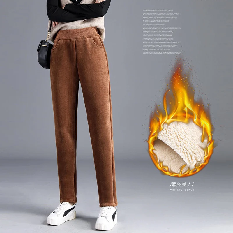 

Брюки женские кашемировые, с высокой талией, плотные, 3XL, на флисе, зимние, размера плюс