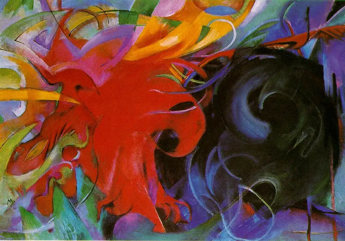 

100% handmade Oil Painting reproduction on linen canvas,ffighting forms 1914 by Franz Marc,Free Shipping,High Quality