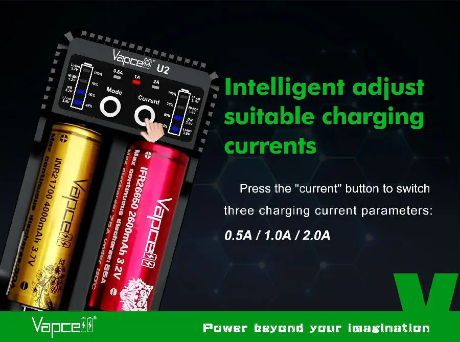 Vapcell U2 2A Смарт мини зарядное устройство USB для li-ion/Lifepo4/Ni-MH/Ni-Cd AAA AAAA C D заряда батареи