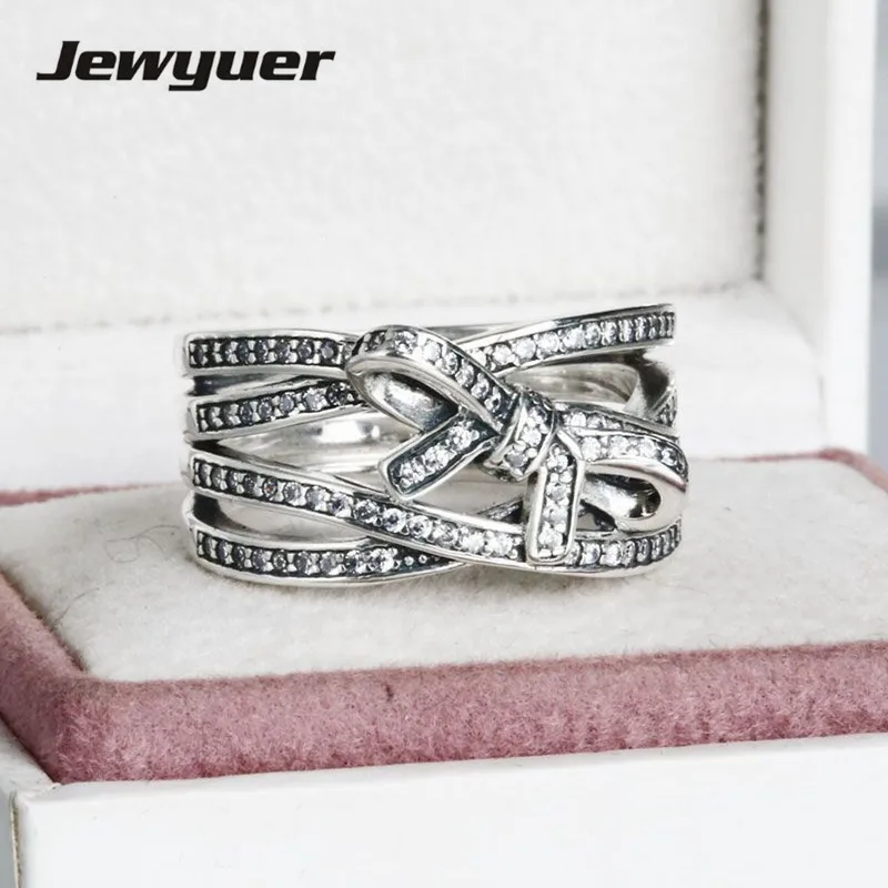 Женское кольцо для помолвки обручальное с бантом из стерлингового серебра 925