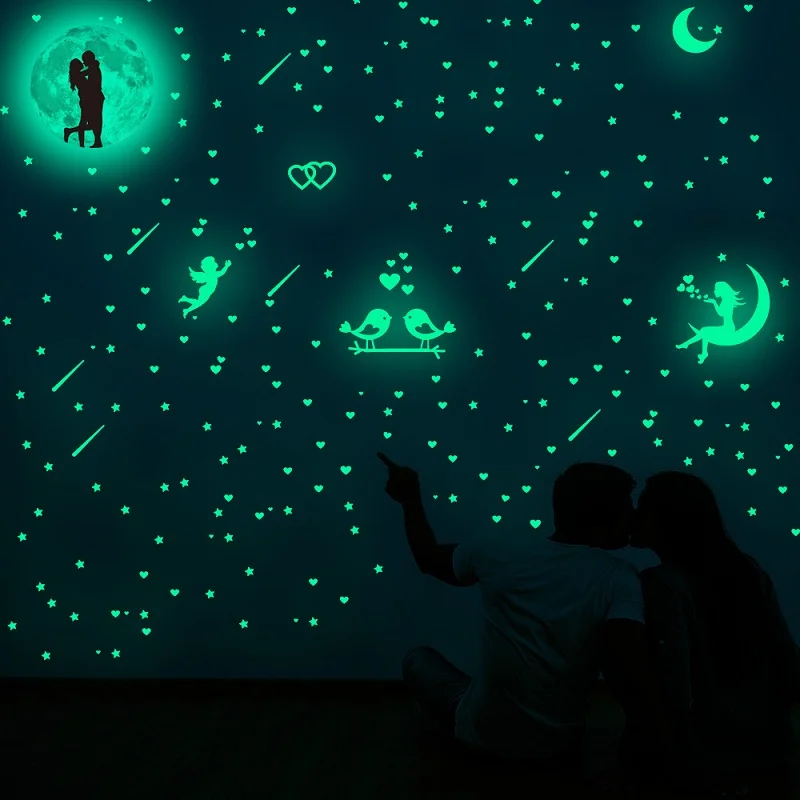Zollor 30 см светящиеся влюбленные Луна Ангел Звезда Настенная Наклейка Спальня