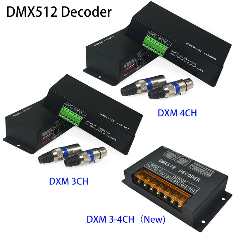 DMX512 Decoder LED Dimmer Driver RGBW Controller DMX-512 3 4 Channels Decoder Controller Dimmer For RGB RGBW LED Strip 3-4 CH*8A