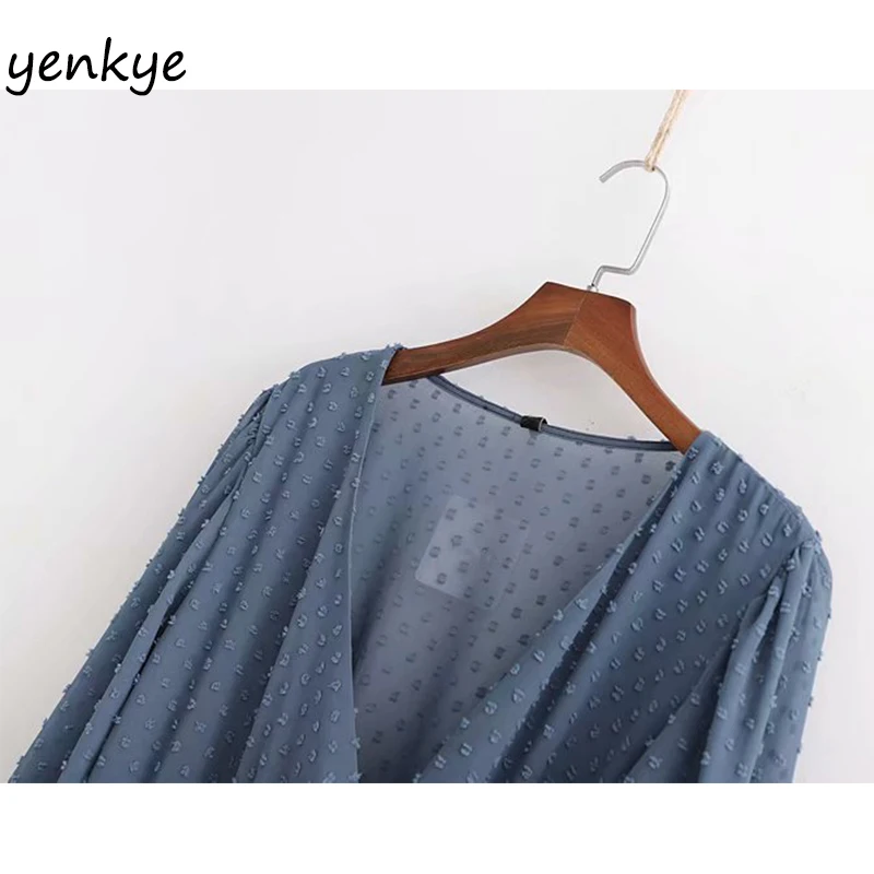 Винтажный синий шифоновый комбинезон в горошек Женский повседневный летний с