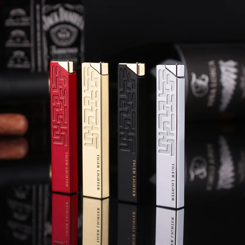 

Long Stripe Torch Lighter Free Fire Metal Butane Gas Pipe Lighter Windproof Cigarettes Portable Lighter Ultra Thin Lighter