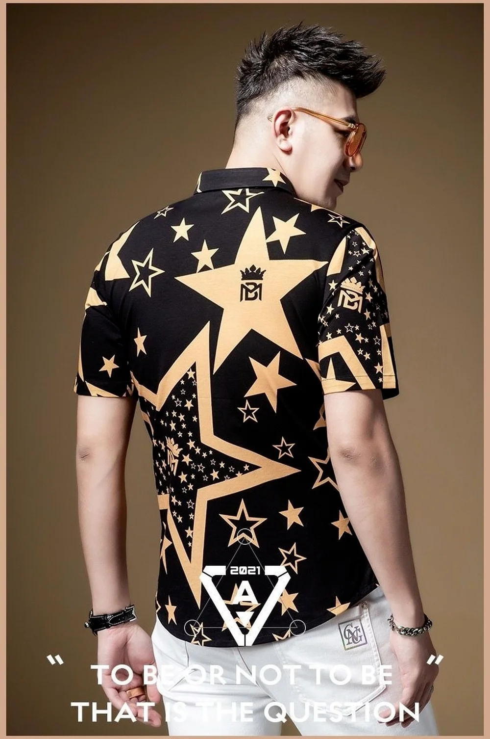 Men's Five-pointed Star Print Short-sleeved Shirt, Hong Kong Style Casual Men's Shirt, Men Fashion Clothing Trends Summer Shirts