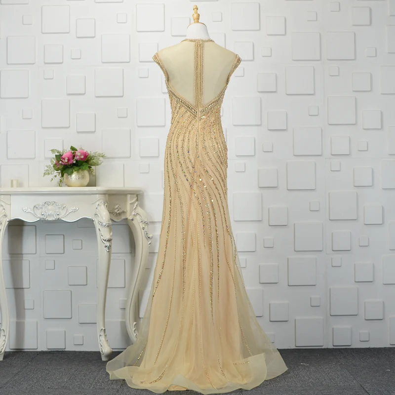 Женское вечернее платье русалка золотистое с V образным вырезом в стиле Звезд для