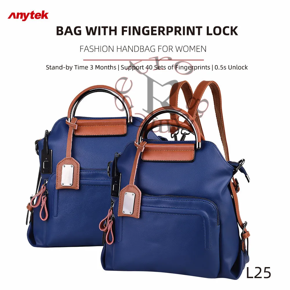 Модная женская сумка с отпечатком пальца Anytek L25 для путешествий, походов, с функцией защиты от кражи и портом для зарядки мобильного телефона, на 40 отпечатков.