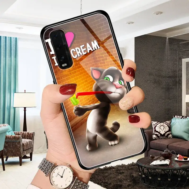 

Cartoon cute game Talking Tom Cat Phone Case Glow Luminous Tempered Glass For OPPO A91 5 8 9 7X 83 57 RENO3 4 PRO R11 9 PLUS X50