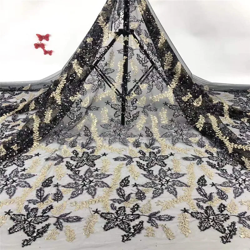 

Latest blue sequins African Embroidery Tulle Lace Fabric 2020 High Quality French Milk Silk Lace Fabric With Sequins 5 Yards