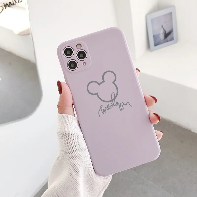 Line art cartoon mouse Liquid silicone Phone Case For iPhone 11 12MINI 7 8 Plus X XR 12 Pro XS Max Shockproof Back Cover Capa