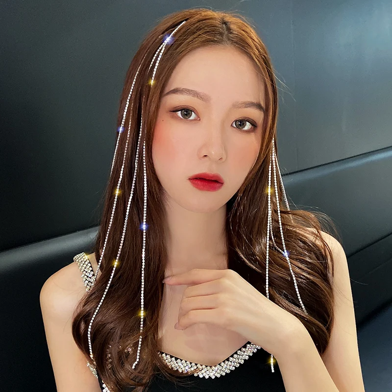 

Female Summer Rhinestone Tassel Braided Hair Chain Net Red High-Grade Sense Top Clip Hairpin Dirty Braid Hair Rope Headdress