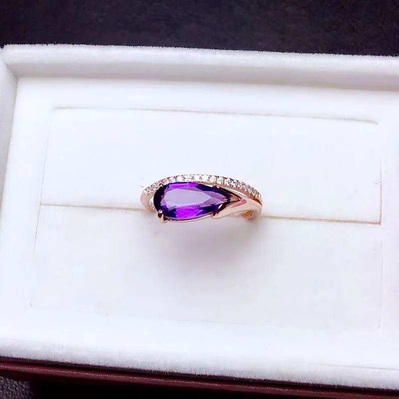 Water Drop Amethyst Ring for Women Engagement 6x12mm Fine Jewelry High Quality Low Price with Certificate S925 Sterling Silver | Украшения