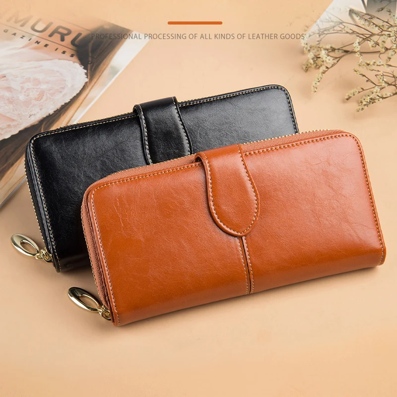 Genuine Leather Women Wallet Female Long Clutch Lady Walet Portomonee Luxury Brand Money Bag Magic Zipper Coin Purse