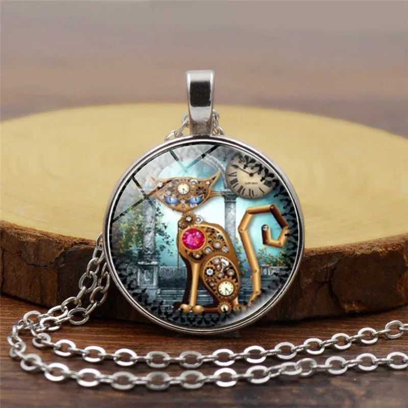 

Cross-Border New Mechanical Cat Time Restoring Ancient Ways Diamond Necklace Pendant DIY Design Jewelry Wholesale