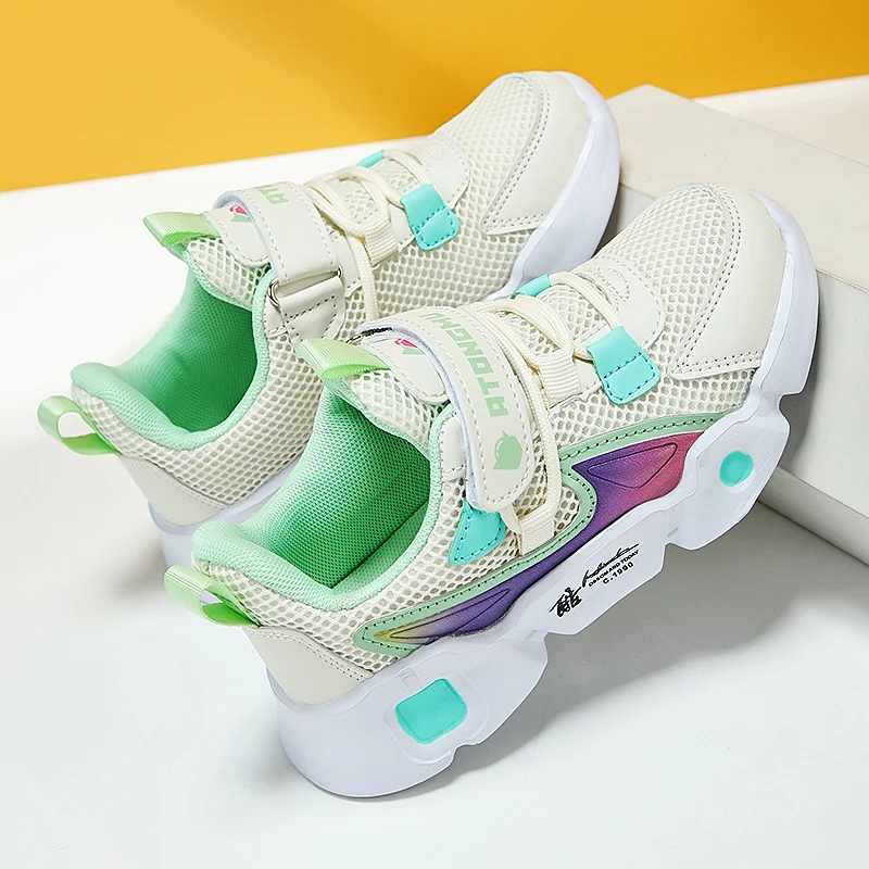 

Модные детские кроссовки, Новое поступление, обувь для бега для девочек, дышащие Прогулочные кроссовки на липучке, износостойкая спортивна...